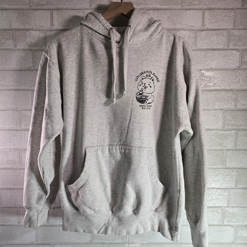 Golden Fox Ramen Jersey Hoodie Gray Tokyo Japan Shiba Inu Dog Puppy Medium